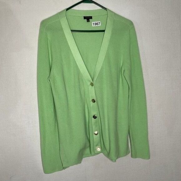 Talbots Girlfriend  Lime Green Button Front Chic Modern Cardigan Women Size M - Picture 1 of 8